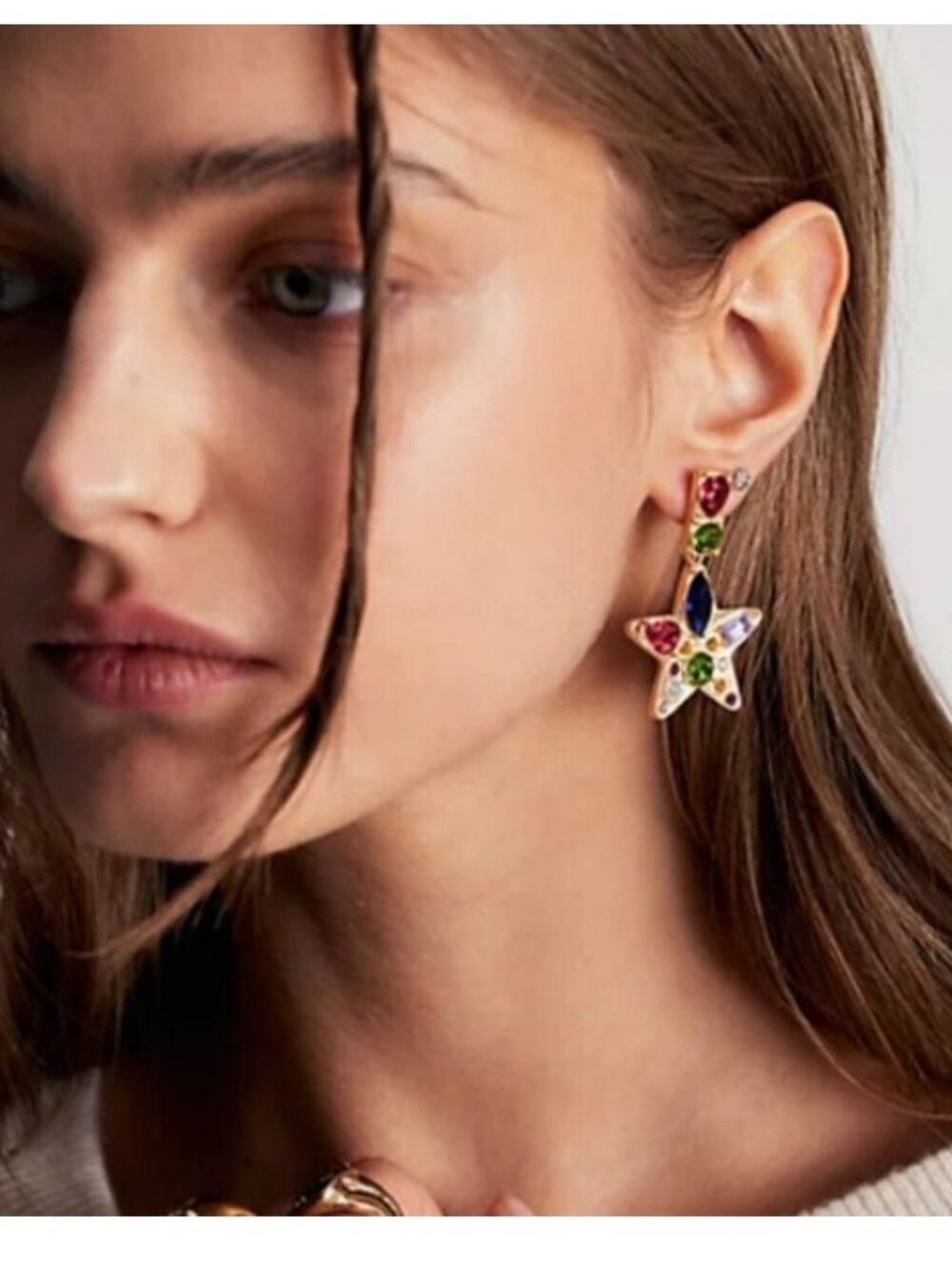 Free People NancyAnn Star Dangle Rhinestone Earrings - Picture 2 of 5